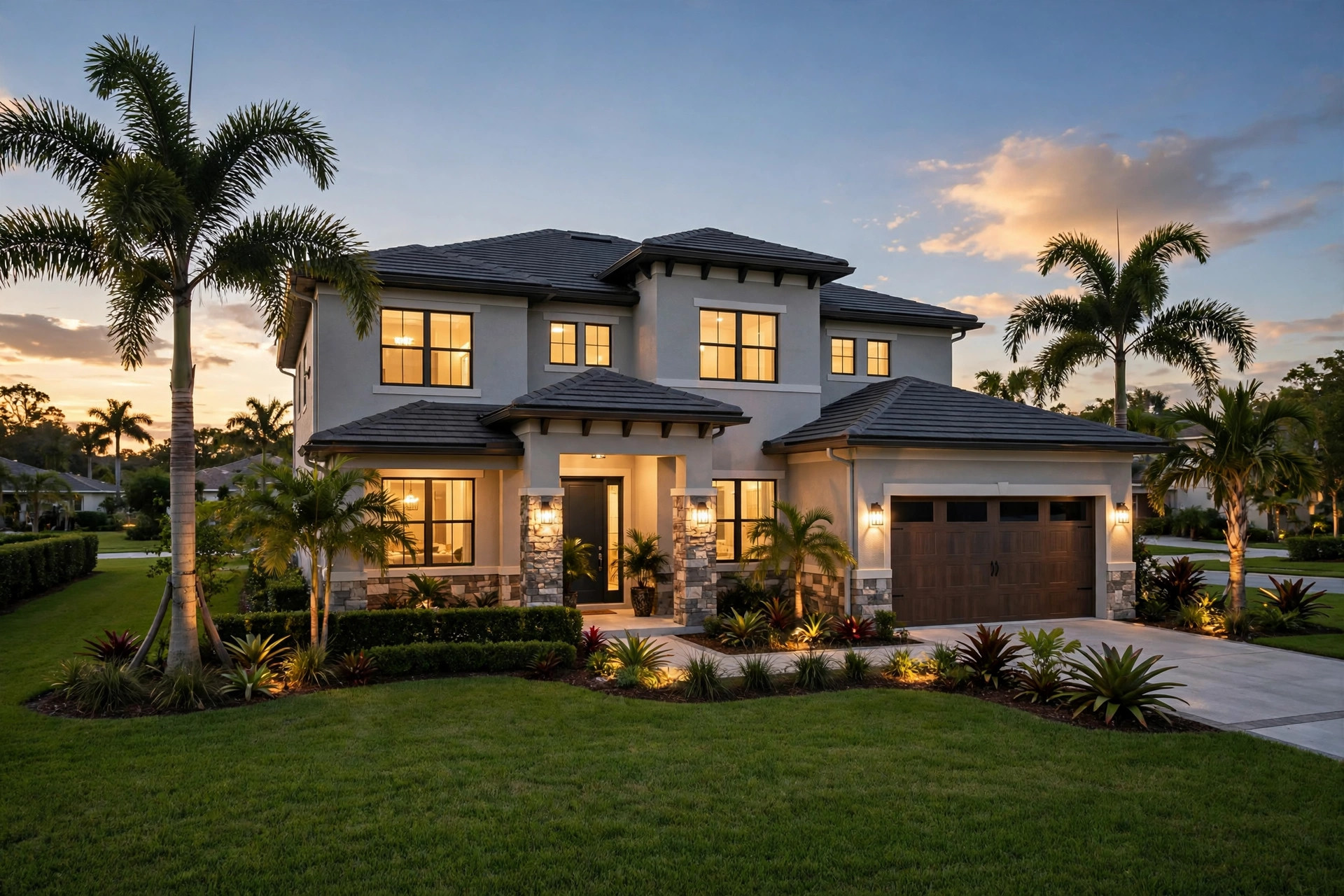 Florida home at dusk protected by reliable plumbing