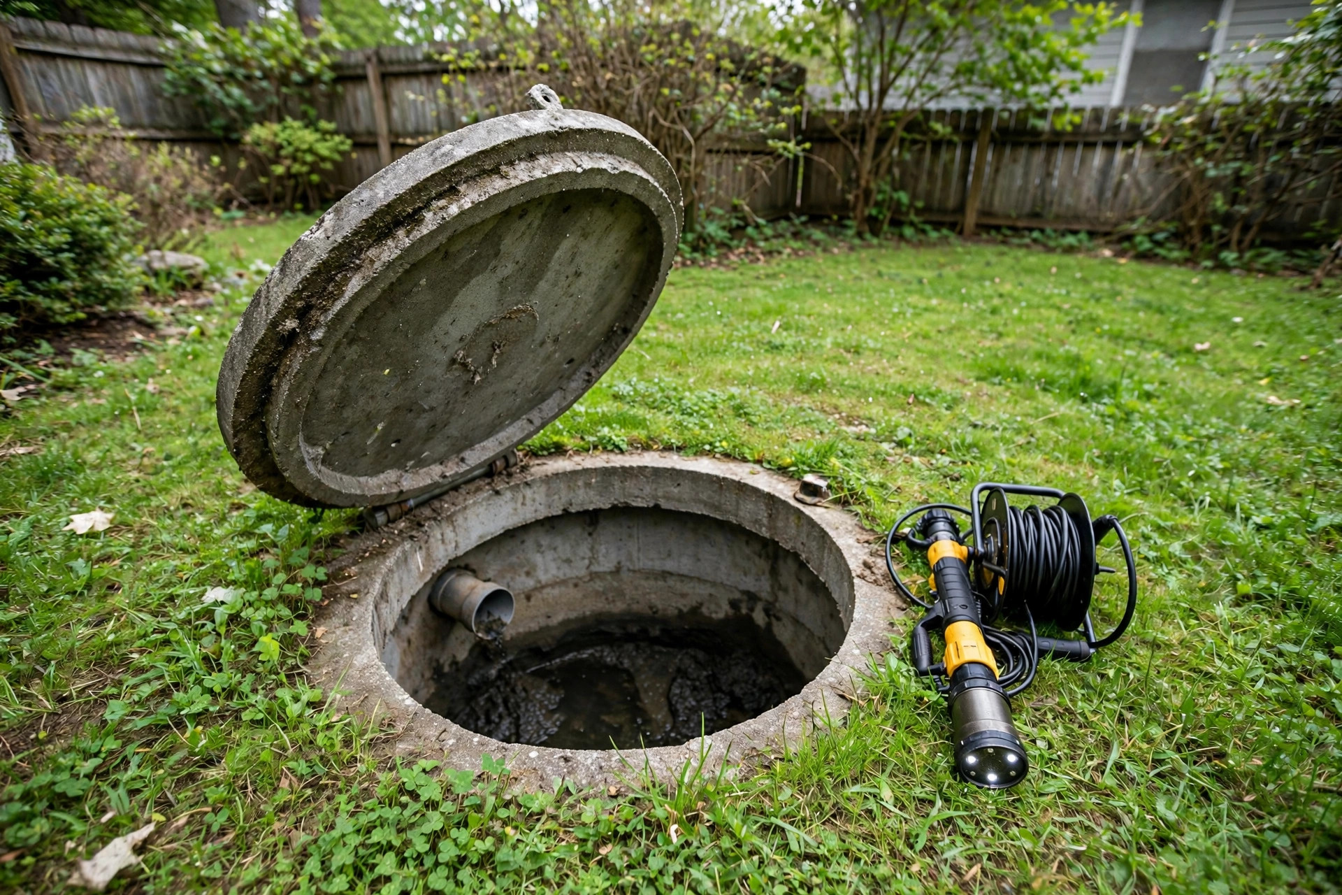 Septic tank inspection with lid open at a Vero Beach FL home