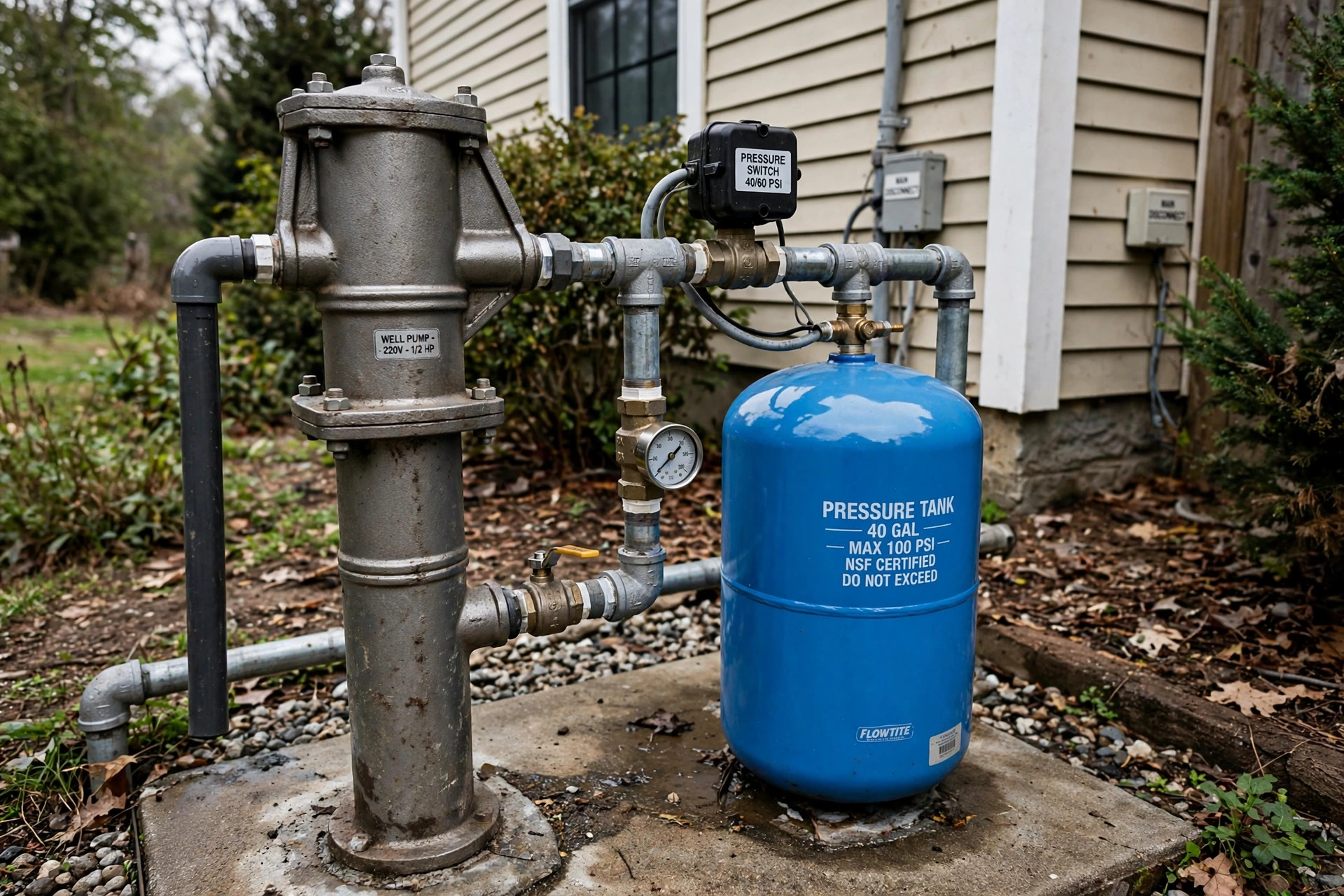 Residential well pump and pressure tank system at a Vero Beach FL home